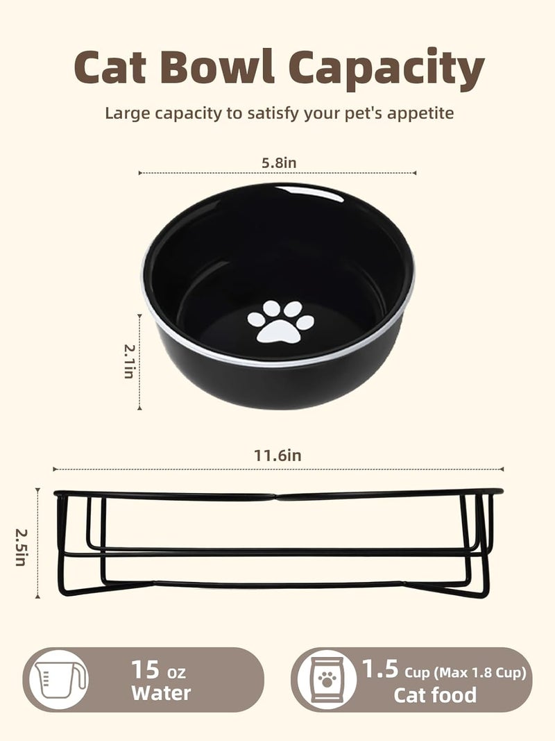 GDCZ Ceramics Raised Cat Bowls with Heighten Metal Stand,15 Ounces (Black) - Image 2